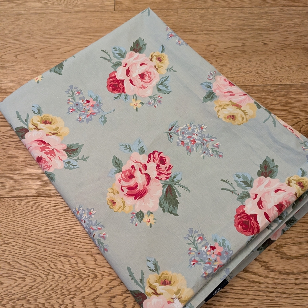 Vtg RALPH LAUREN COTTAGE LANE Twin Flat Sheet FLORAL Green Pink ROSES COTTON